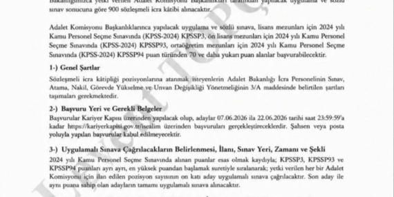 Adalet Bakanlığı’na 15 Bin Sözleşmeli Personel Alınacak (Başvurular Başladı)